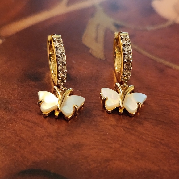 JTV Jewelry - JTV Mother Of Pearl Zircon Gold Over Sterling Butterfly Earrings